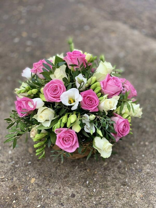 Funeral -  Pink & White Rose Posy